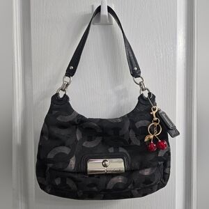 Coach Black and Gray Shoulder Bag with Cherry Charm